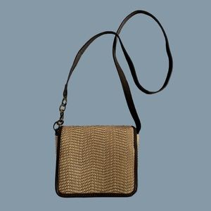 Satchel purse woven with leather, bamboo and rope + resin chain link accent